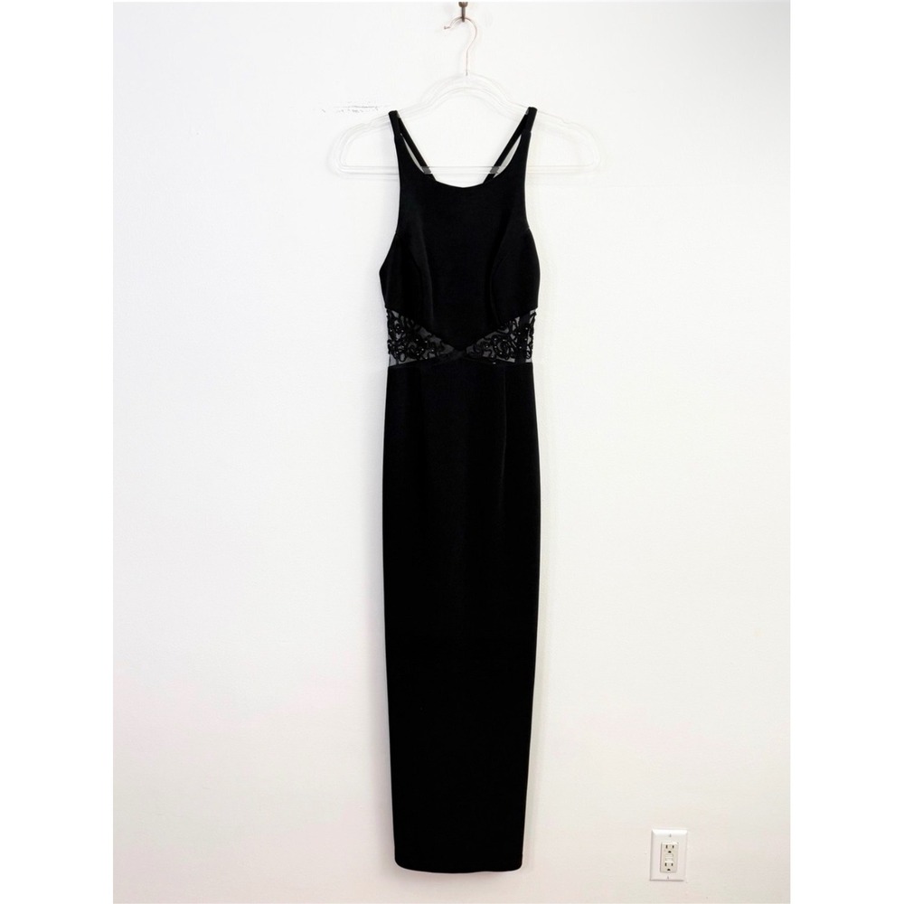 Caché Embellished Mesh Waist Black Maxi Evening Dress Size 6